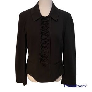 ST. JOHN JACKET BLAZER COAT BLACK STRETCH JERSEY FABRIC LONG SLEEVE SNAP SIZE M